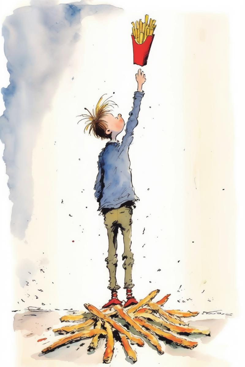 00116-3523046182-_lora_Quentin Blake Style_1_Quentin Blake Style - cartoon by quentin blake, boy looking up and holding up a french fry.png